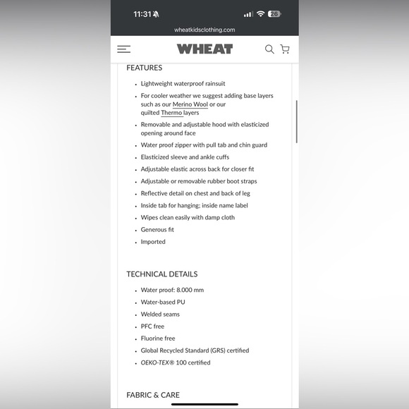 Muddy buddy Wheat Kids Rainsuit Mika 3Y - Picture 9 of 10